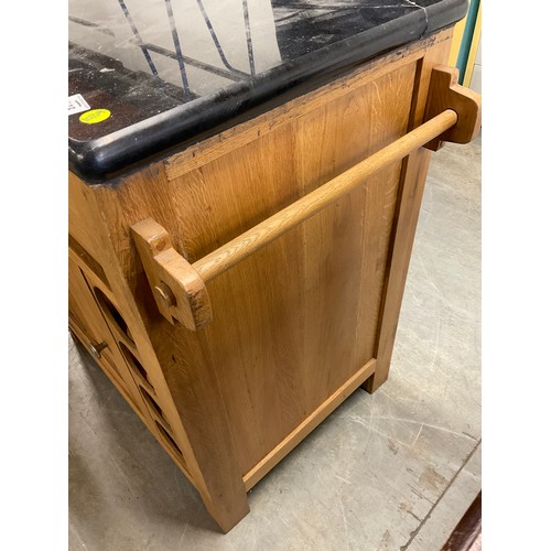 423 - MODERN OAK KITCHEN ISLAND WITH BLACK MARBLE TOP  (MARBLE CRACKED) W32