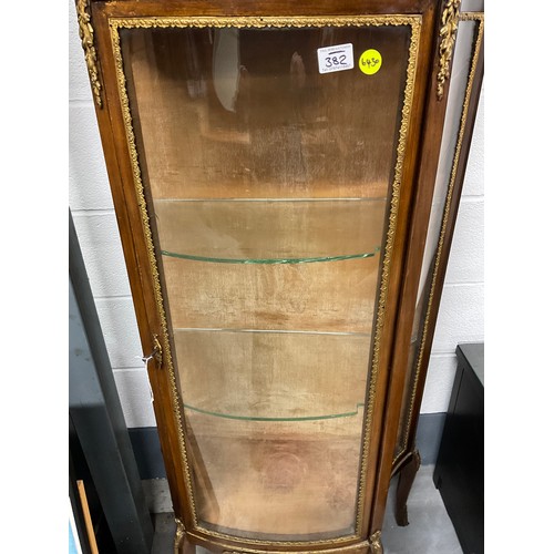 382 - EDWARDIAN DECORATIVE MAHOGANY VITRINE WITH GILT METAL MOUNTS AND FITTED MARBLE TO TOP  W26