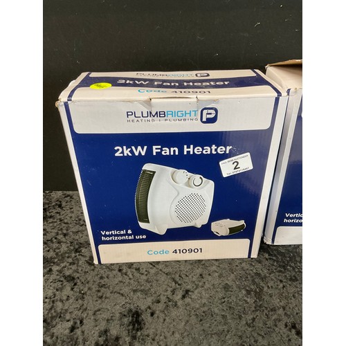 2 - 2 BOXED  PLUMRIGHT 2KW FAN HEATERS