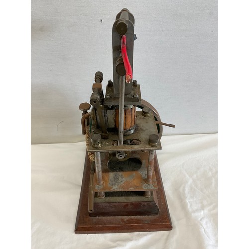 3 - VINTAGE STATIONARY PUMP  MOUNTED ON MAHOGANY BASE