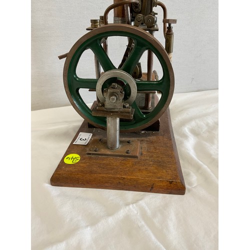 3 - VINTAGE STATIONARY PUMP  MOUNTED ON MAHOGANY BASE