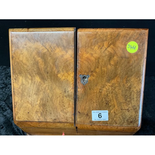 6 - VICTORIAN MAHOGANY STATIONARY CABINET  WITH 2 DOORS AND SMALL DRAWER BELOW AND FITTED INTERIOR A/F H... 