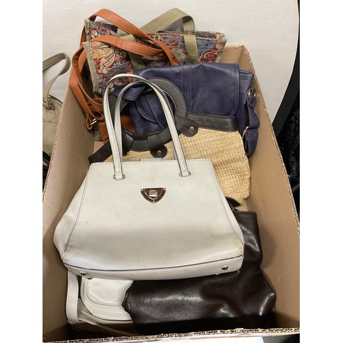 16 - BOX OF HANDBAGS AND A PREMIER SUITCASE