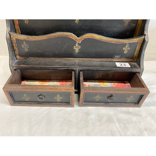 23 - HAND PAINTED DESK PAPER ORGANISER WITH TWO SMALL DRAWERS ORIGINATES FROM SOUTH EAST ASIA IN 1950'S A... 