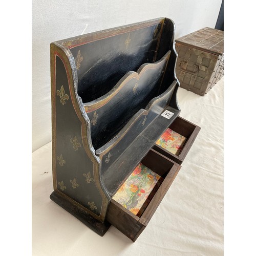 23 - HAND PAINTED DESK PAPER ORGANISER WITH TWO SMALL DRAWERS ORIGINATES FROM SOUTH EAST ASIA IN 1950'S A... 