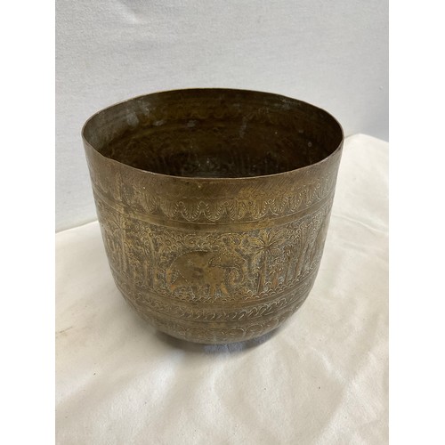 28 - ORNATE BRASS ASIAN (INDIAN) PLANTER DEPICTING ELEPHANTS