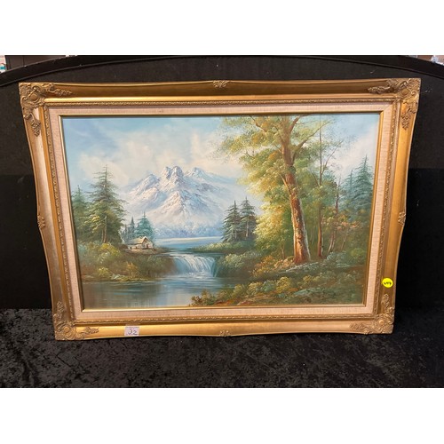 32 - TWO MODERN OIL ON CANVAS WOODEN GILT FRAMED PICTURES DEPICTING WOODLAND SCENES NO SIGNATURES LRAGEST... 