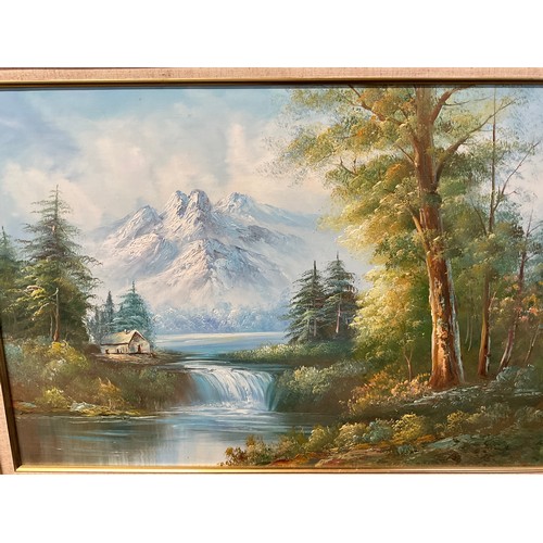 32 - TWO MODERN OIL ON CANVAS WOODEN GILT FRAMED PICTURES DEPICTING WOODLAND SCENES NO SIGNATURES LRAGEST... 