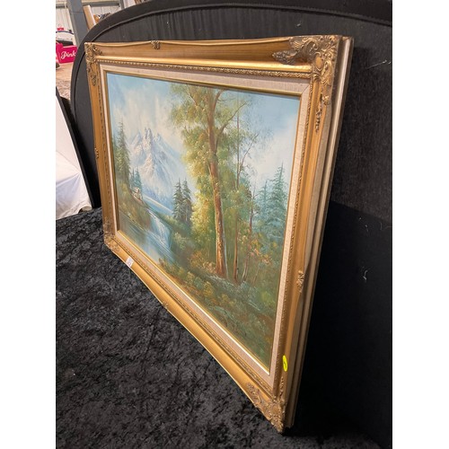 32 - TWO MODERN OIL ON CANVAS WOODEN GILT FRAMED PICTURES DEPICTING WOODLAND SCENES NO SIGNATURES LRAGEST... 