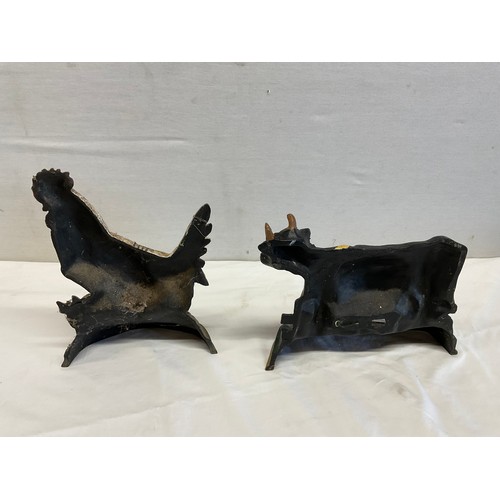 42 - COW  AND CHICKEN CAST IRON DOOR STOPS