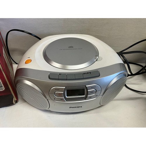 51 - BOX OF ELECTRICAL ITEMS SONY MOBILE DISC CHANGER, CD SOUND MACHINE, LED LIGHT AND MONOPOLY ETC