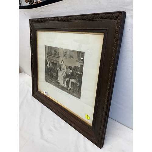 62 - OAK FRAMED PICTURE OF A ETCHING TITLED TWO STRINGS TO HER BOW 27