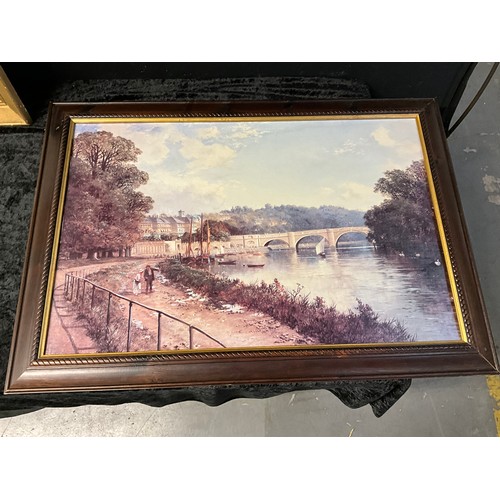 69 - FIVE ASSORTED PICTURES TO INCLUDE TWO OIL ON CANVAS COUNTRY SCENES AND OIL ON CANVAS LAKE SCENE IN W... 