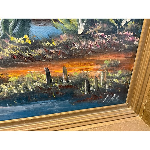 69 - FIVE ASSORTED PICTURES TO INCLUDE TWO OIL ON CANVAS COUNTRY SCENES AND OIL ON CANVAS LAKE SCENE IN W... 