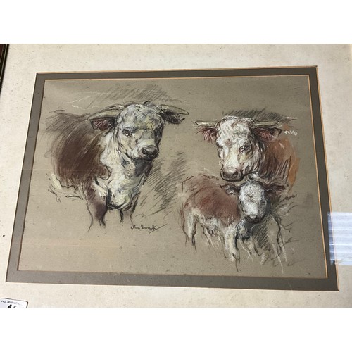 46 - FRAMED SIGNED PICTURE DEPICTING TWO COWS 21