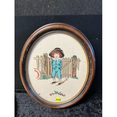 30 - TWO OVAL FRAMED PICTURES ONE OF A GIRL ON A FENCE AND ONE OTHER 18