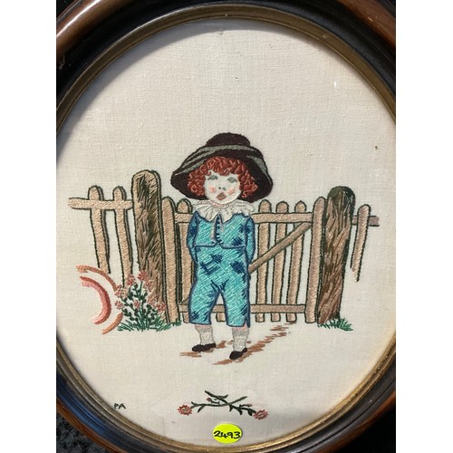 30 - TWO OVAL FRAMED PICTURES ONE OF A GIRL ON A FENCE AND ONE OTHER 18