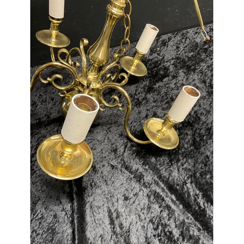 34 - MODERN FIVE ARMED BRASS CHANDELIER