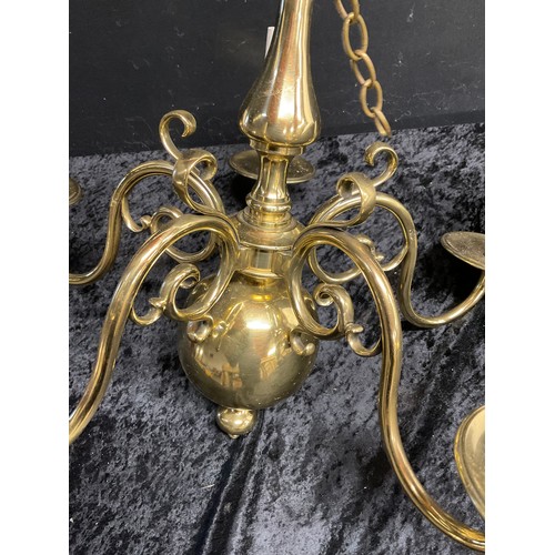 34 - MODERN FIVE ARMED BRASS CHANDELIER