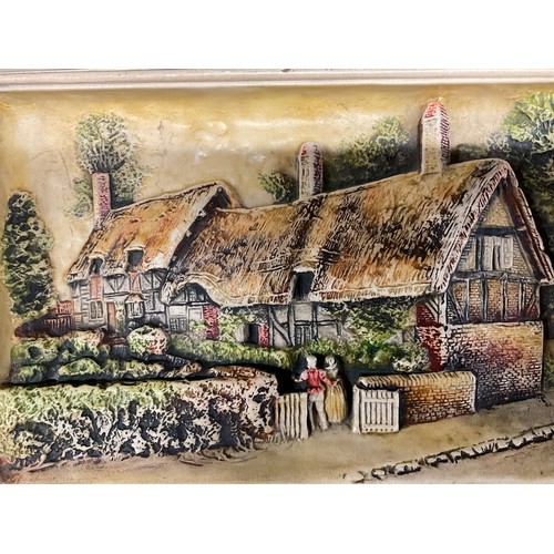 87 - PAIR OF IDOREX PLAQUES STAMPED TO BACK DEPICTING ANNE HATHAWAYS COTTAGE AND IRISH COTTAGE SLIGHT CHI... 