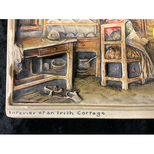 87 - PAIR OF IDOREX PLAQUES STAMPED TO BACK DEPICTING ANNE HATHAWAYS COTTAGE AND IRISH COTTAGE SLIGHT CHI... 