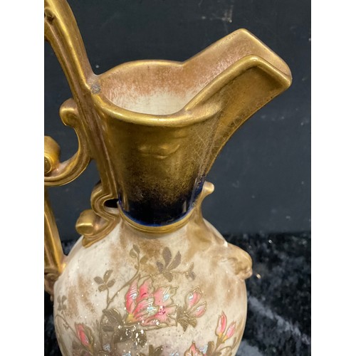 113 - LARGE CERAMIC JUG STAMPED TO BASE 179O WITH GOLD GILT WORK H16