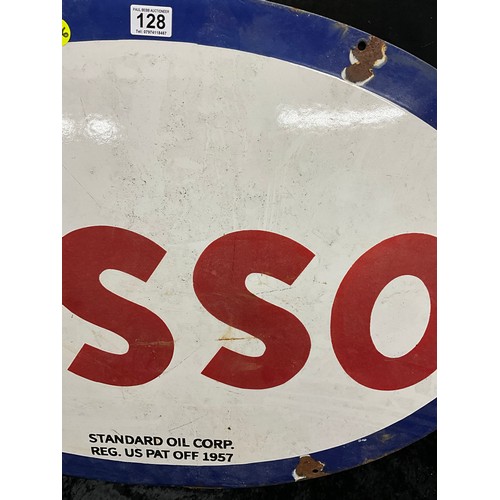 128 - ORIGINAL OVAL ESSO ENAMEL ADVERTISING SIGN IN VERY GOOD CONDITION 36