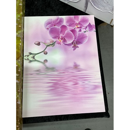 151 - SIX MODERN WALL ART PICTURES SOME NEW IN PACKAGING MAINLY FLOWERS LARGEST 28