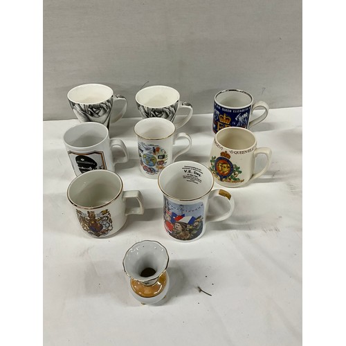 155 - COLLECTION OF MUGS TO INCLUDE LARGE QUANTITY OF COMMERATIVE JUGS BUTTER DISH BOWLS TEA CUPS SAUCERS ... 