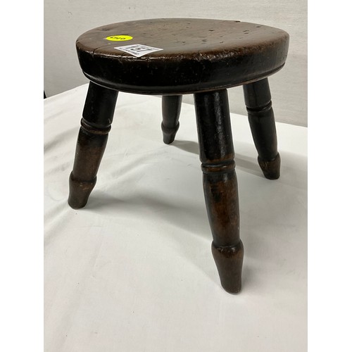 157 - ANTIQUE OAK MILKING STOOL WITH FOUR TURNED FEET