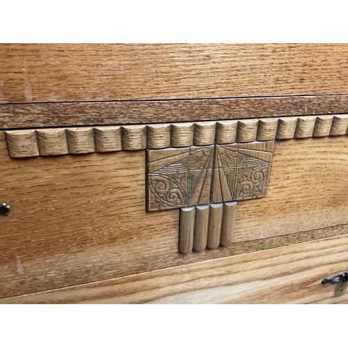 476 - 1950S STRIPPED OAK BEDROOM CHEST OF THREE DRAWERS WITH BRASS HANDLES W34