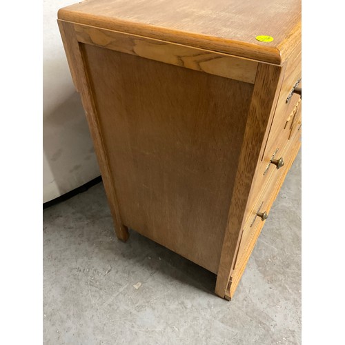 476 - 1950S STRIPPED OAK BEDROOM CHEST OF THREE DRAWERS WITH BRASS HANDLES W34