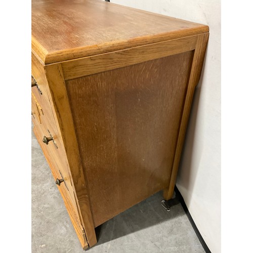 476 - 1950S STRIPPED OAK BEDROOM CHEST OF THREE DRAWERS WITH BRASS HANDLES W34