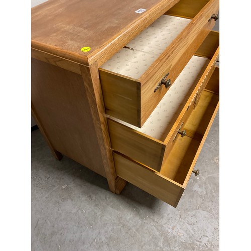 476 - 1950S STRIPPED OAK BEDROOM CHEST OF THREE DRAWERS WITH BRASS HANDLES W34