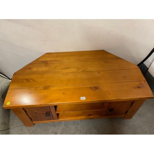 477 - MODERN PINE TV STAND WITH TWO CUPBOARDS W48