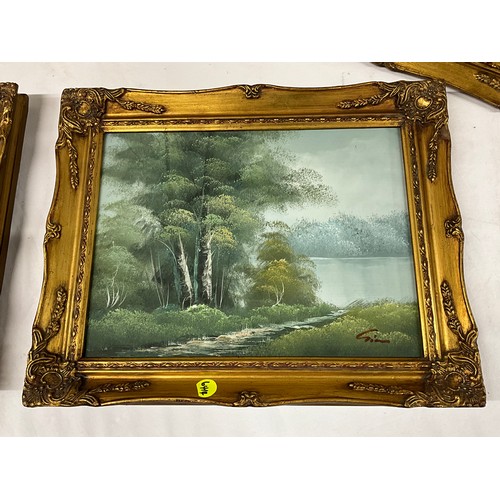 176 - FIVE OILS ON CANVAS GOLD WOODEN GILT FRAMED DEPICTING VARIOUS WOODLAND SCENES 19