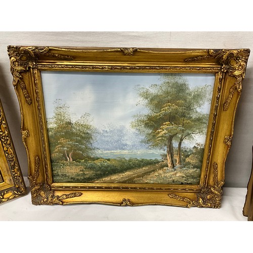 176 - FIVE OILS ON CANVAS GOLD WOODEN GILT FRAMED DEPICTING VARIOUS WOODLAND SCENES 19