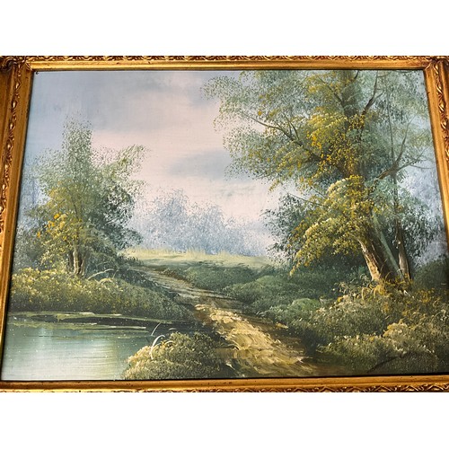 176 - FIVE OILS ON CANVAS GOLD WOODEN GILT FRAMED DEPICTING VARIOUS WOODLAND SCENES 19