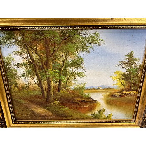 176 - FIVE OILS ON CANVAS GOLD WOODEN GILT FRAMED DEPICTING VARIOUS WOODLAND SCENES 19