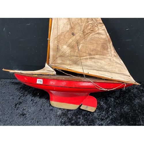 178 - ANTIQUE WOODEN POND YATCH WITH ORIGINAL SAILS AND RIGGINGS  A/F   L28