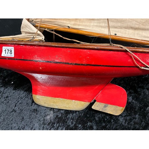 178 - ANTIQUE WOODEN POND YATCH WITH ORIGINAL SAILS AND RIGGINGS  A/F   L28