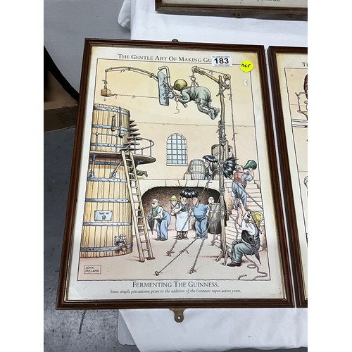 183 - NINE FRAMED PRINTS OF THE ART OF MAKING GUINESS BY JOHN IRELAND (CARTOON) - 18” x 13”