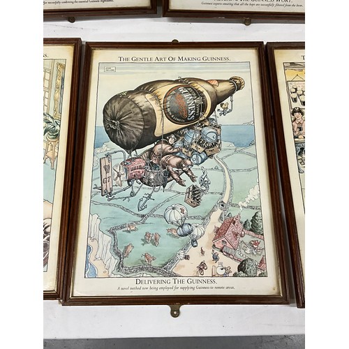 183 - NINE FRAMED PRINTS OF THE ART OF MAKING GUINESS BY JOHN IRELAND (CARTOON) - 18” x 13”