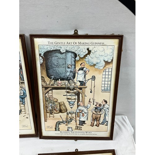 183 - NINE FRAMED PRINTS OF THE ART OF MAKING GUINESS BY JOHN IRELAND (CARTOON) - 18” x 13”