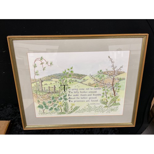 209 - SEVEN ASSORTED PRINTS IN WOODEN FRAMES OF VARIOUS SCENES TO INCLUDE WOODLANDS FLOWERS ETCHING SIGNED... 