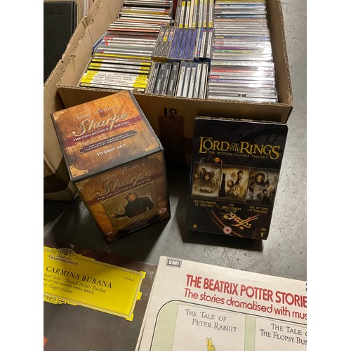 215 - QUANTITY OF BOXED LPS RECORDED CDS AND BOXED DVD FILMS INCLUDING LORD OF RINGS