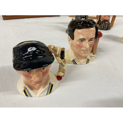 223 - COLLECTION OF ASSORTED CRICKET RELATED MEMORABILIA INCLUDING FOUR ROYAL DOULTON CHAMPION CRICKET TOB... 