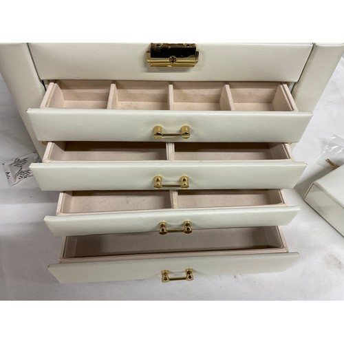 224 - MODERN LEATHER BOUND JEWELLERY BOX WITH FIVE DRAWS A/F