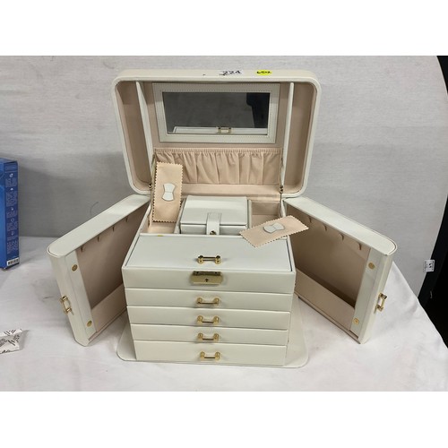 224 - MODERN LEATHER BOUND JEWELLERY BOX WITH FIVE DRAWS A/F