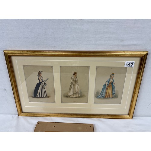 240 - TWO WOODEN GILT FRAMED MOUNTED PICTURES OF LADIES IN COSTUMES/PERIODS